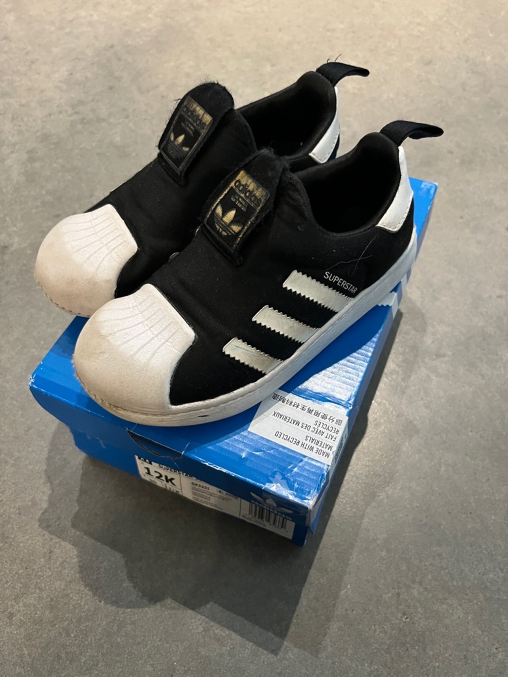 adidas Kids Black and White Slip-On Superstar Sneakers 12K